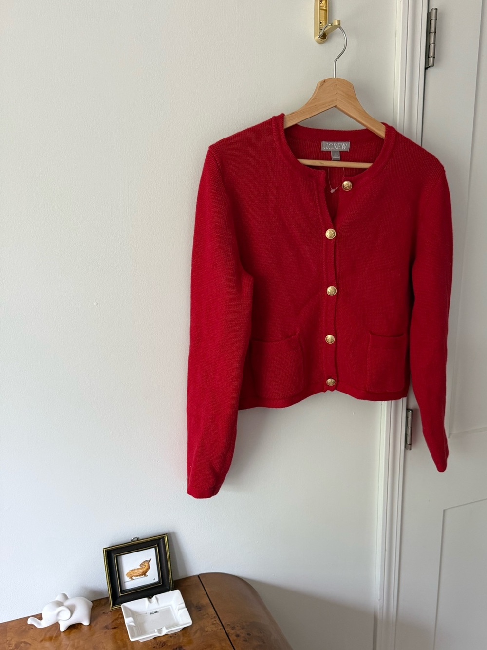 Red knit lady cardigan jacket size small new